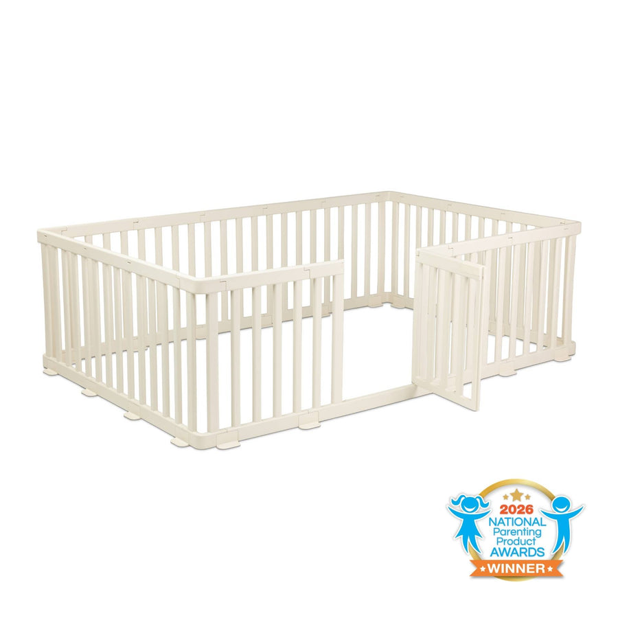 Matty’s Room premium baby playpen on white background with National parenting product awards seal